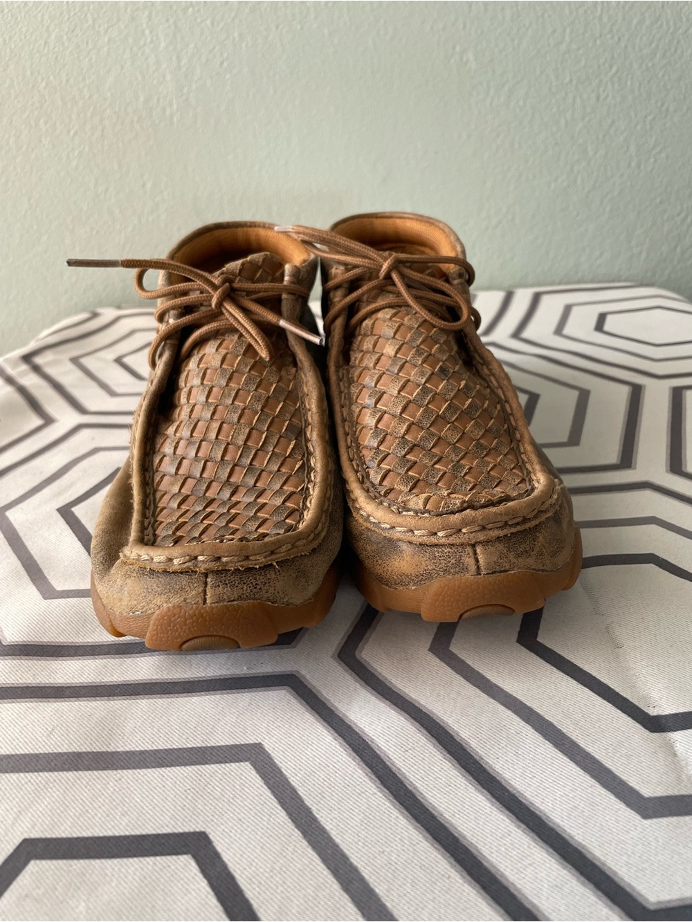 Twisted X | Youth Brown Chukka Basketweave Woven Leather Ankle Moccasins - Picture 3 of 9
